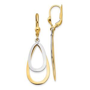 Double Teardrop Lever Back Earrings in 14k Yellow and White Gold